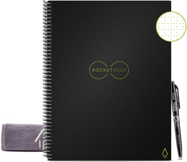 Rocketbook Everlast Smart Reusable Notebook with Pen and Microfiber Cloth, Letter Size, Black For Discount